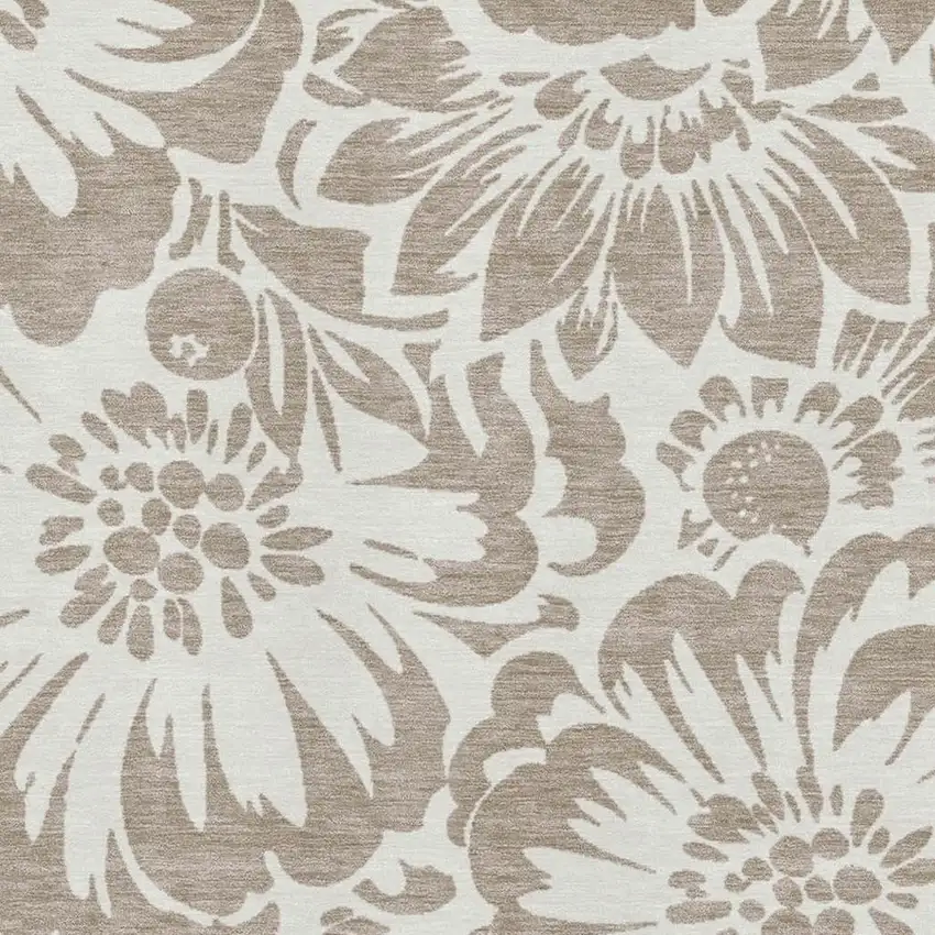 Taupe And Ivory Floral Washable Area Rug With UV Protection Photo 3