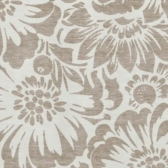Taupe And Ivory Floral Washable Area Rug With UV Protection Photo 3