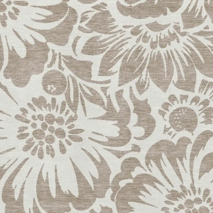 Taupe And Ivory Floral Washable Area Rug With UV Protection Photo 3