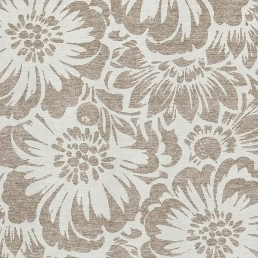 Taupe And Ivory Floral Washable Area Rug With UV Protection Photo 4