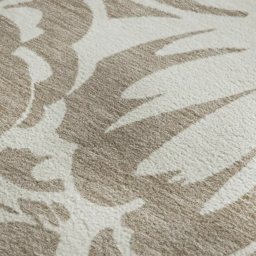 Taupe And Ivory Floral Washable Area Rug With UV Protection Photo 8