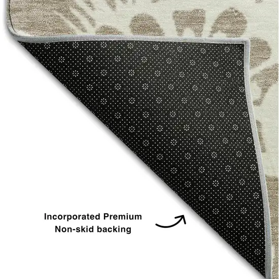 Taupe And Ivory Floral Washable Area Rug With UV Protection Photo 9