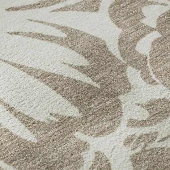 Taupe And Ivory Floral Washable Area Rug With UV Protection Photo 3
