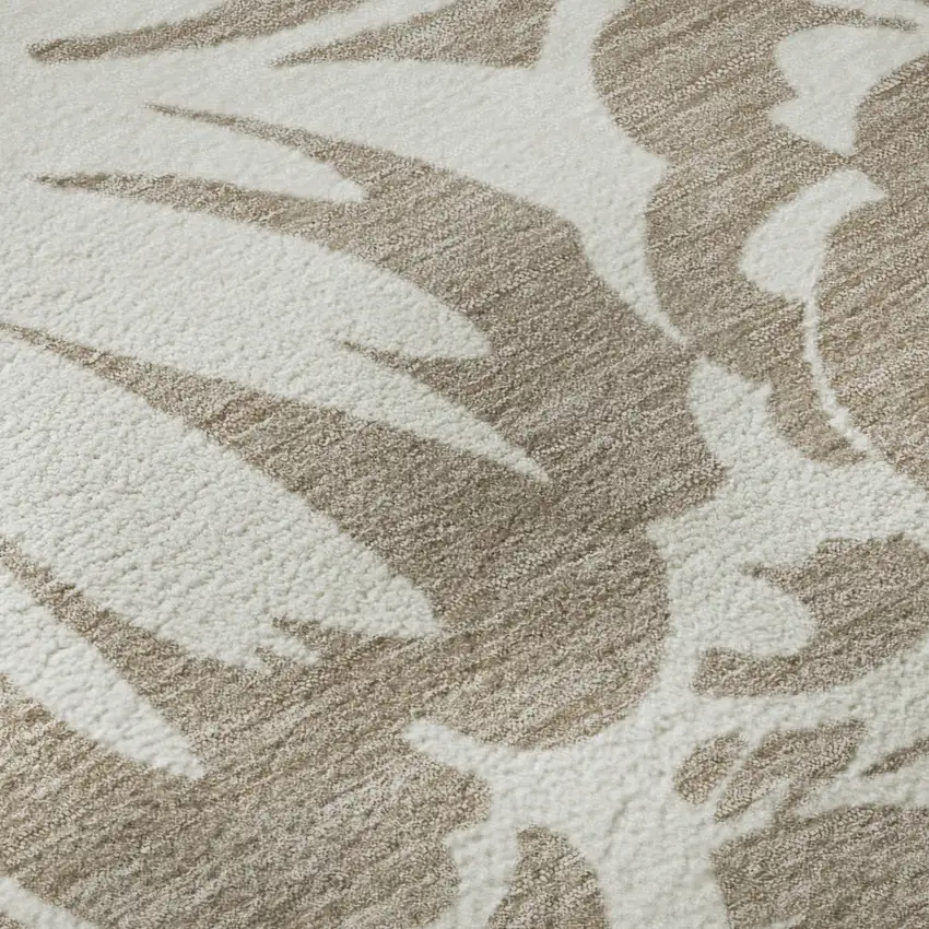 Taupe And Ivory Floral Washable Area Rug With UV Protection Photo 3