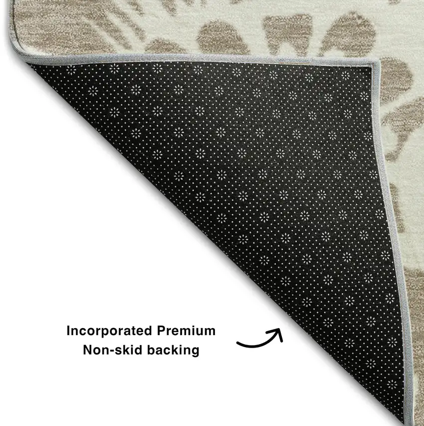 Taupe And Ivory Floral Washable Area Rug With UV Protection Photo 7