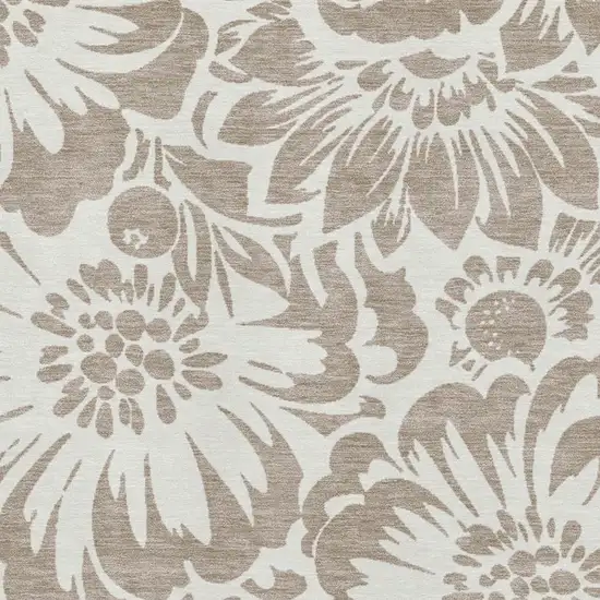 Taupe And Ivory Floral Washable Area Rug With UV Protection Photo 3
