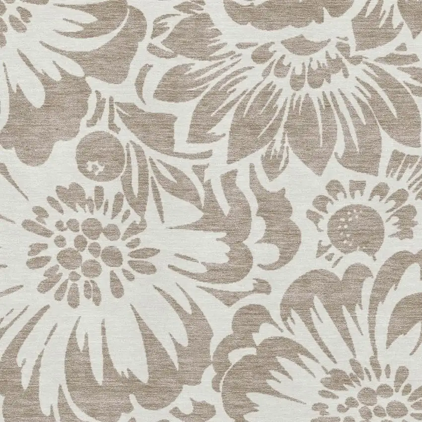 Taupe And Ivory Floral Washable Area Rug With UV Protection Photo 3