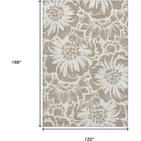 Taupe And Ivory Floral Washable Area Rug With UV Protection Photo 3