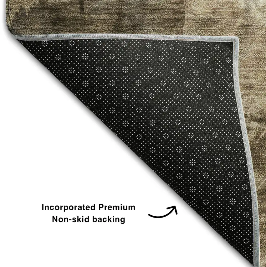 Taupe And Ivory Floral Washable Area Rug With UV Protection Photo 7