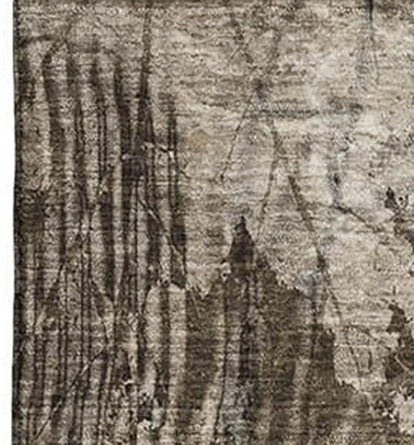 Taupe And Ivory Floral Washable Area Rug With UV Protection Photo 3