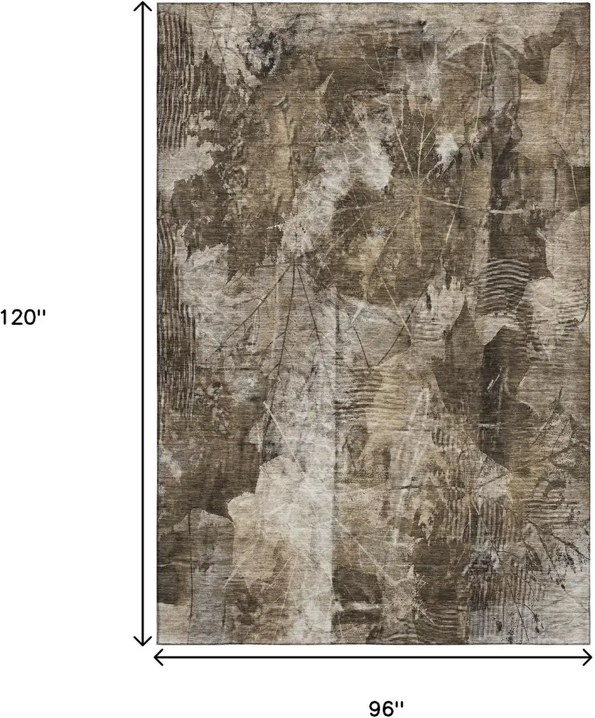 Taupe And Ivory Floral Washable Area Rug With UV Protection Photo 3