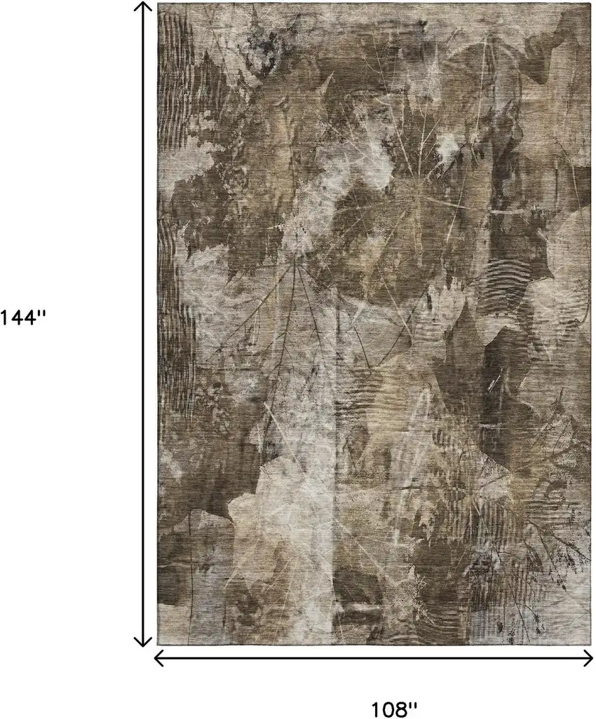 Taupe And Ivory Floral Washable Area Rug With UV Protection Photo 3