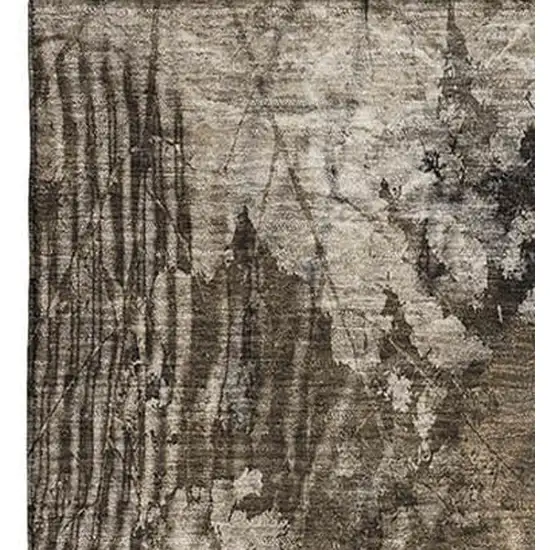 Taupe And Ivory Floral Washable Area Rug With UV Protection Photo 3