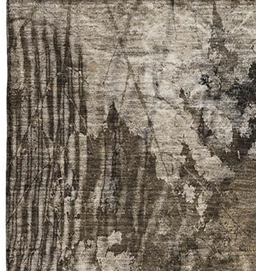 Taupe And Ivory Floral Washable Area Rug With UV Protection Photo 3