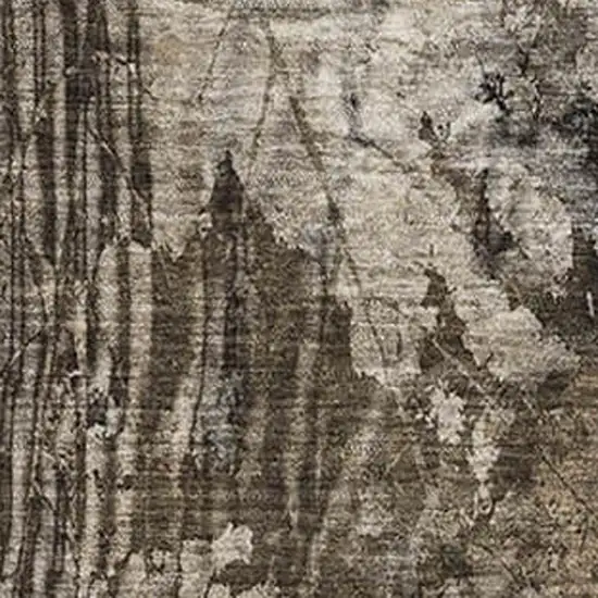 Taupe And Ivory Floral Washable Area Rug With UV Protection Photo 3