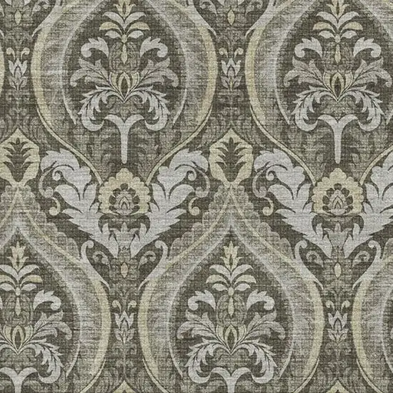 Taupe And Ivory Floral Washable Area Rug With UV Protection Photo 2