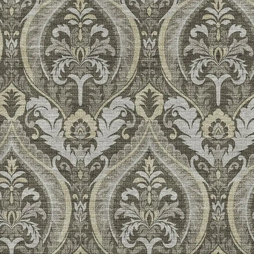 Taupe And Ivory Floral Washable Area Rug With UV Protection Photo 2