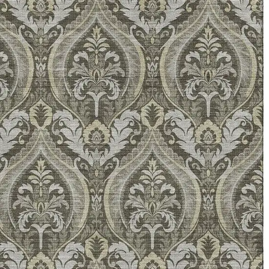 Taupe And Ivory Floral Washable Area Rug With UV Protection Photo 2