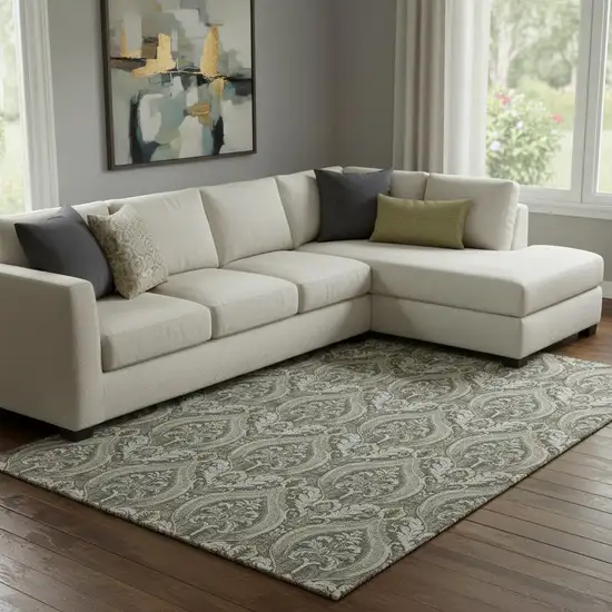 Taupe And Ivory Floral Washable Area Rug With UV Protection Photo 1