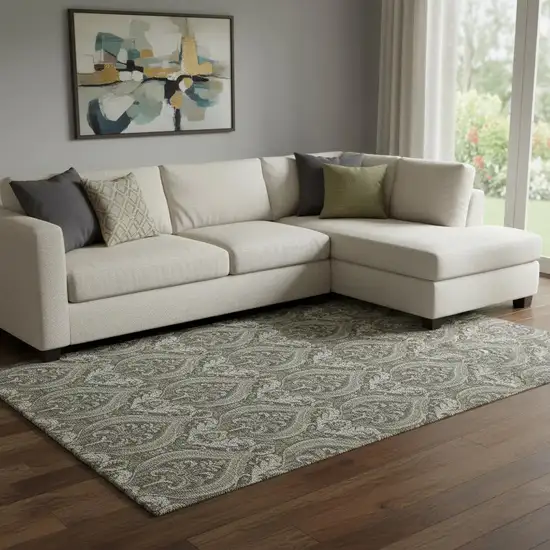 Taupe And Ivory Floral Washable Area Rug With UV Protection Photo 1