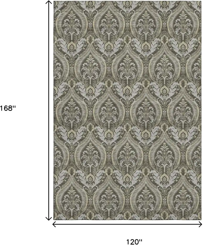 Taupe And Ivory Floral Washable Area Rug With UV Protection Photo 3