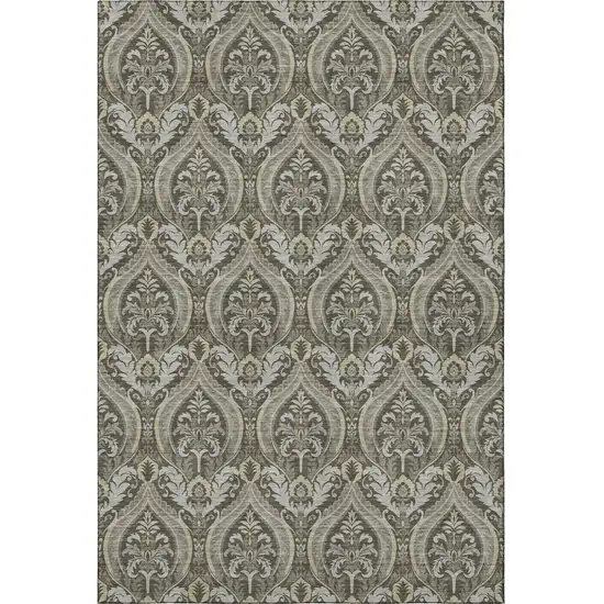 Taupe And Ivory Floral Washable Area Rug With UV Protection Photo 3