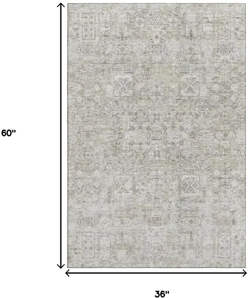 Taupe And Ivory Floral Washable Area Rug With UV Protection Photo 3