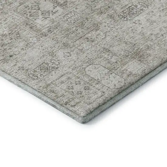 Taupe And Ivory Floral Washable Area Rug With UV Protection Photo 8