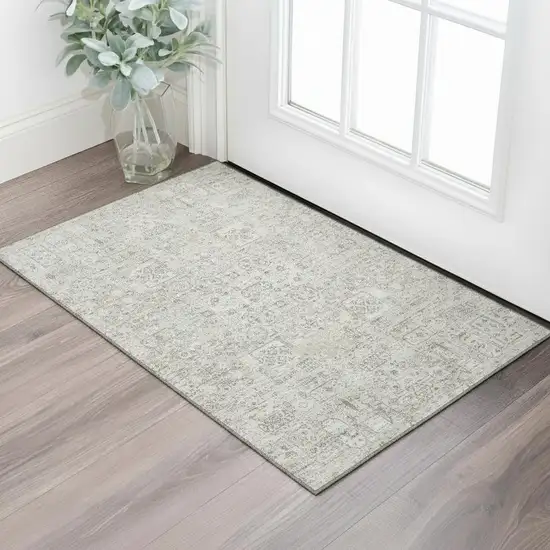 Taupe And Ivory Floral Washable Area Rug With UV Protection Photo 1