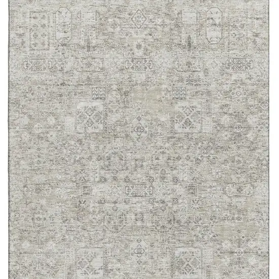 Taupe And Ivory Floral Washable Area Rug With UV Protection Photo 4