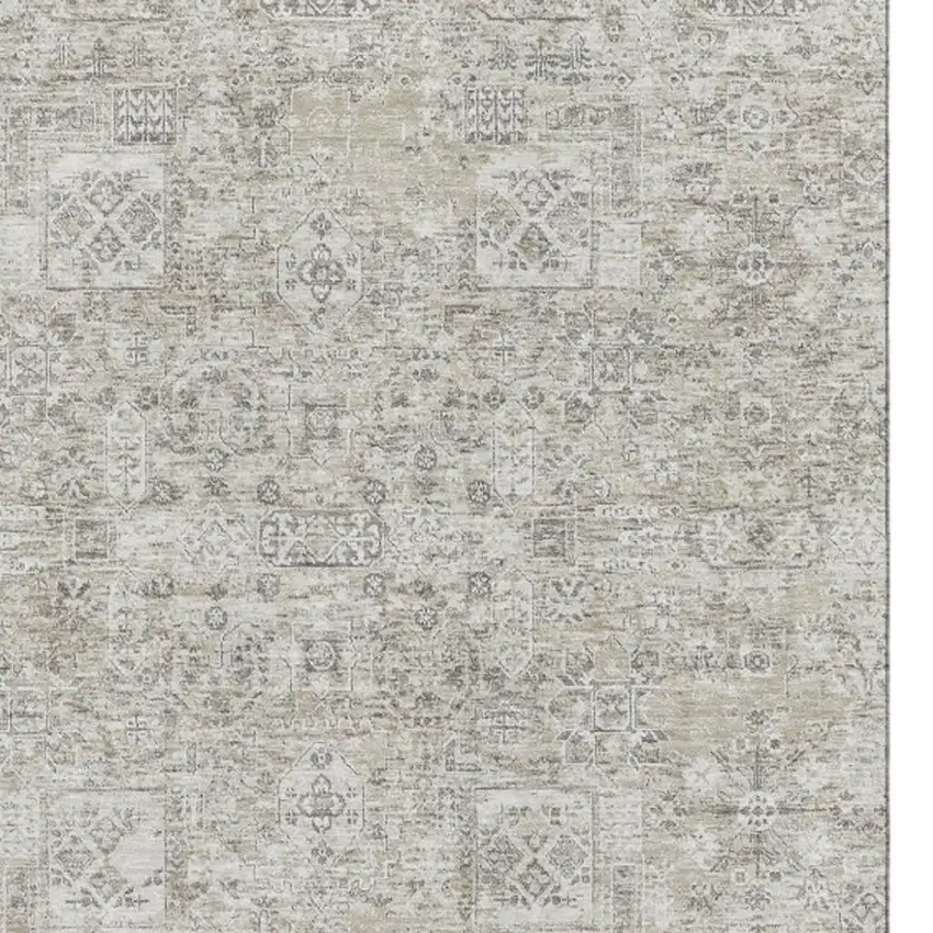 Taupe And Ivory Floral Washable Area Rug With UV Protection Photo 3