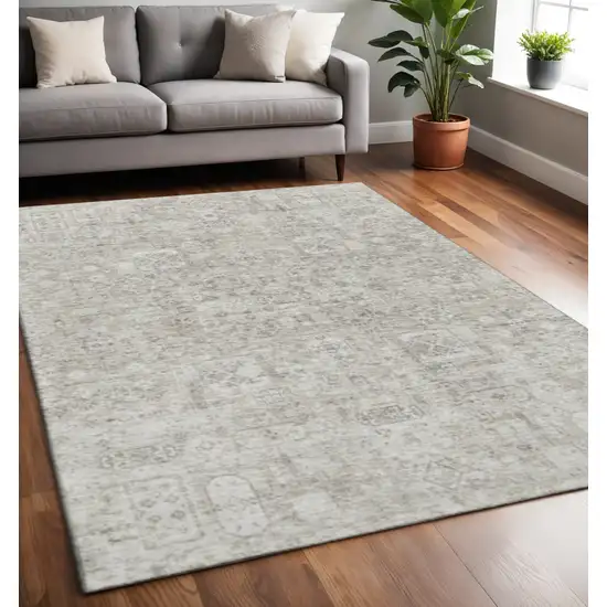Taupe And Ivory Floral Washable Area Rug With UV Protection Photo 2