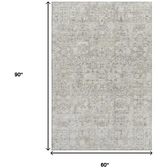 Taupe And Ivory Floral Washable Area Rug With UV Protection Photo 3
