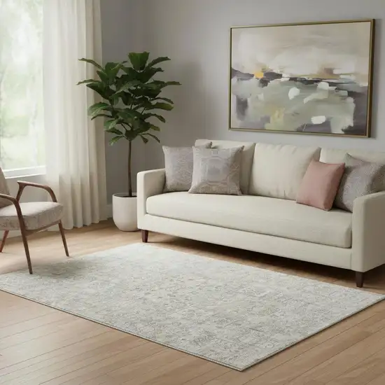 Taupe And Ivory Floral Washable Area Rug With UV Protection Photo 1