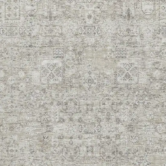 Taupe And Ivory Floral Washable Area Rug With UV Protection Photo 3
