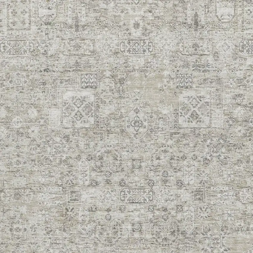 Taupe And Ivory Floral Washable Area Rug With UV Protection Photo 3