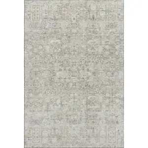 Photo of Taupe And Ivory Floral Washable Area Rug With UV Protection