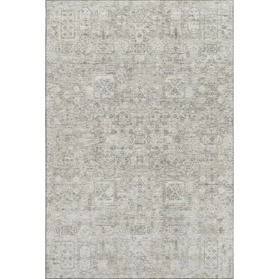 Taupe And Ivory Floral Washable Area Rug With UV Protection Photo 1