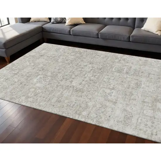 Taupe And Ivory Floral Washable Area Rug With UV Protection Photo 2