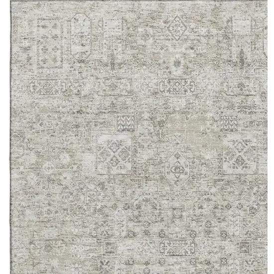 Taupe And Ivory Floral Washable Area Rug With UV Protection Photo 3