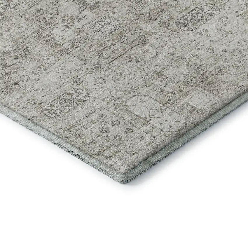 Taupe And Ivory Floral Washable Area Rug With UV Protection Photo 8