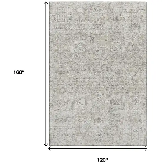 Taupe And Ivory Floral Washable Area Rug With UV Protection Photo 3