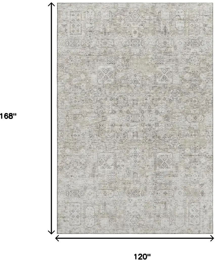 Taupe And Ivory Floral Washable Area Rug With UV Protection Photo 3