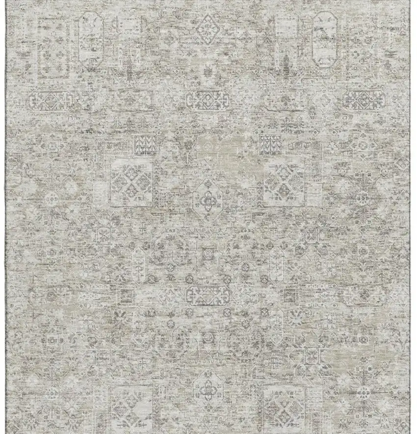Taupe And Ivory Floral Washable Area Rug With UV Protection Photo 4