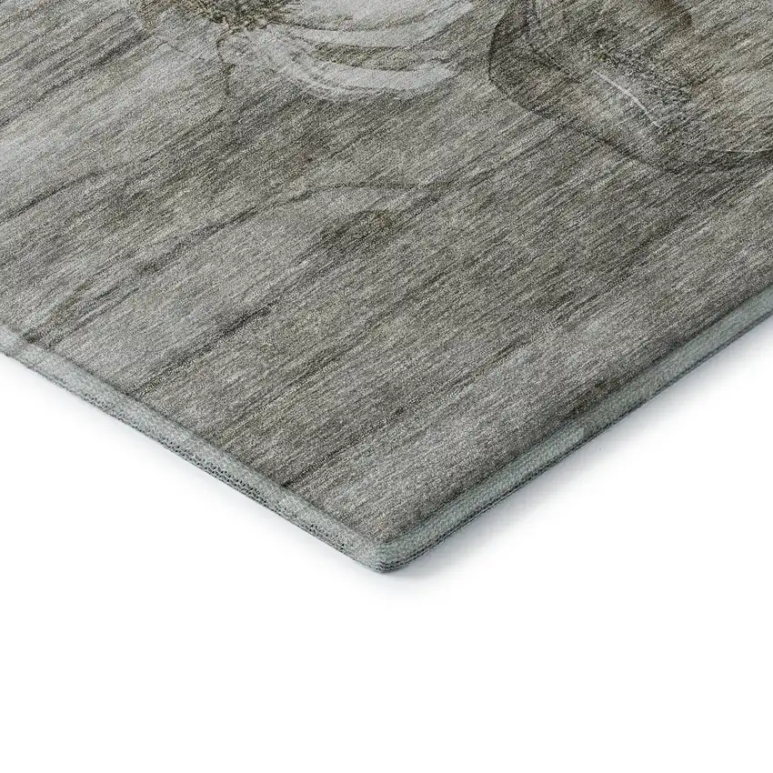 Taupe And Ivory Floral Washable Area Rug With UV Protection Photo 9