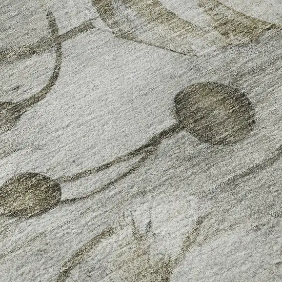 Taupe And Ivory Floral Washable Area Rug With UV Protection Photo 9