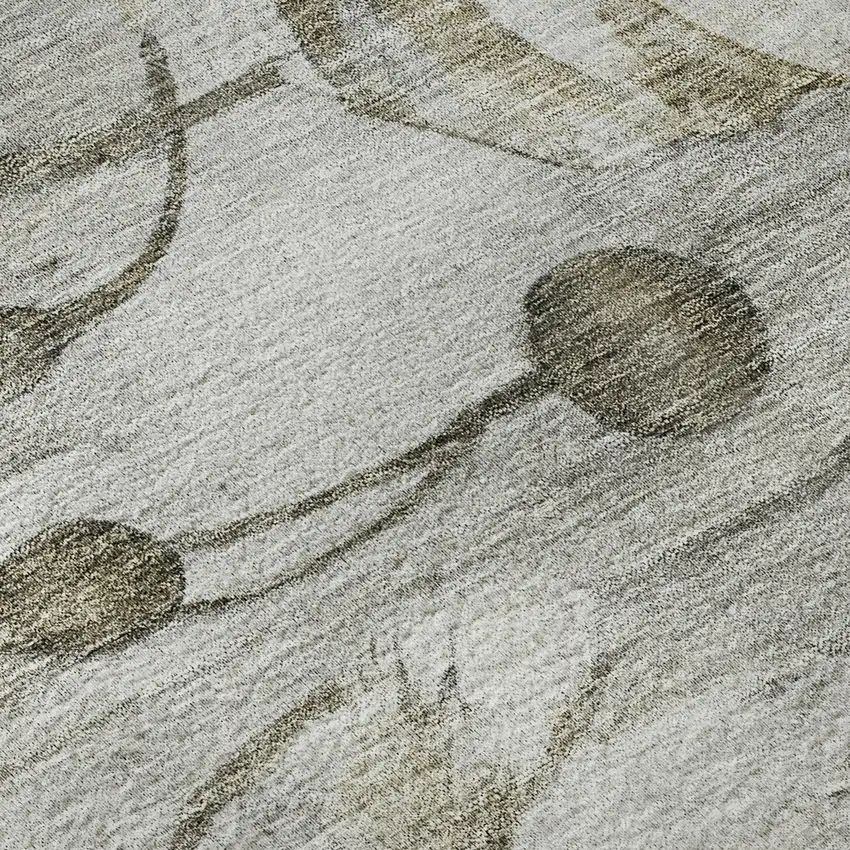 Taupe And Ivory Floral Washable Area Rug With UV Protection Photo 9