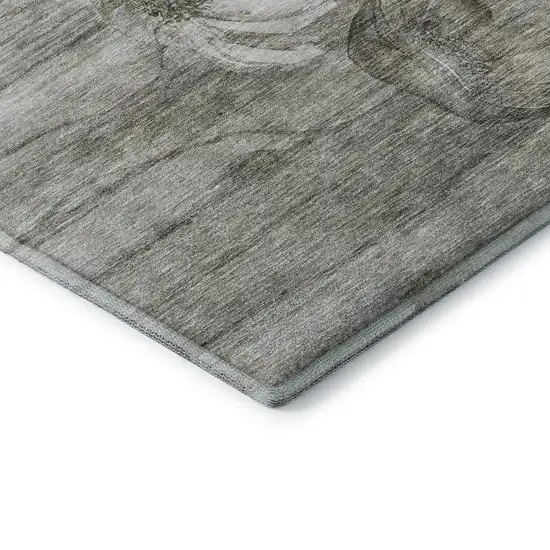 Taupe And Ivory Floral Washable Area Rug With UV Protection Photo 7