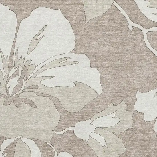 Taupe And Ivory Floral Washable Area Rug With UV Protection Photo 3