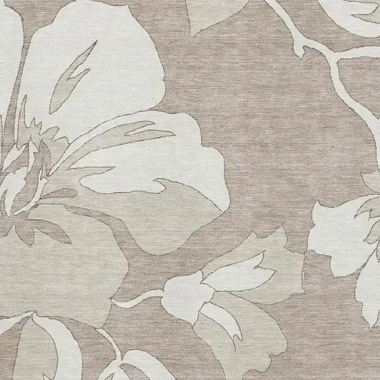 Taupe And Ivory Floral Washable Area Rug With UV Protection Photo 3